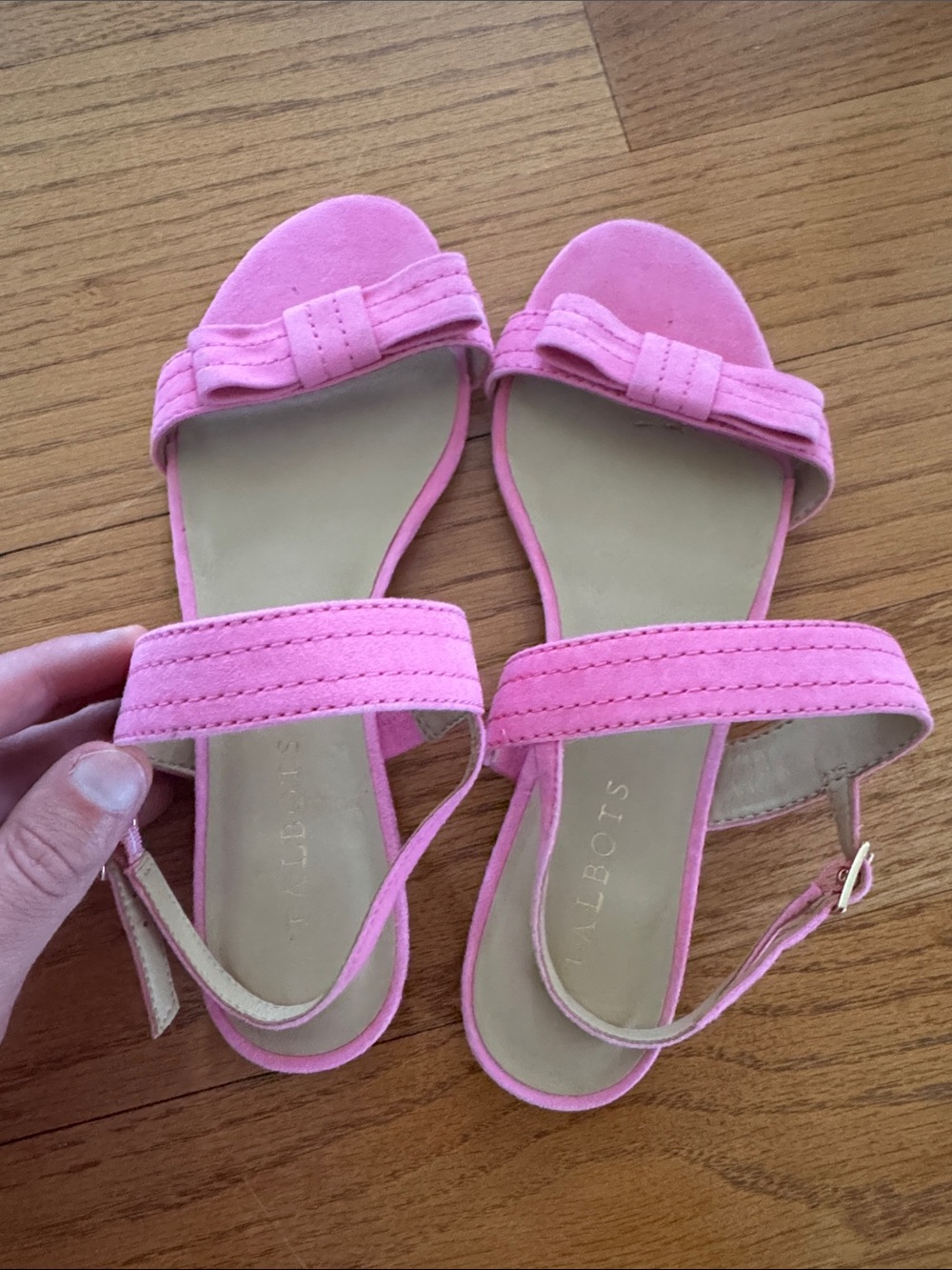 Talbots Pink Suede Bow Slingback Sandals with Ankle Strap